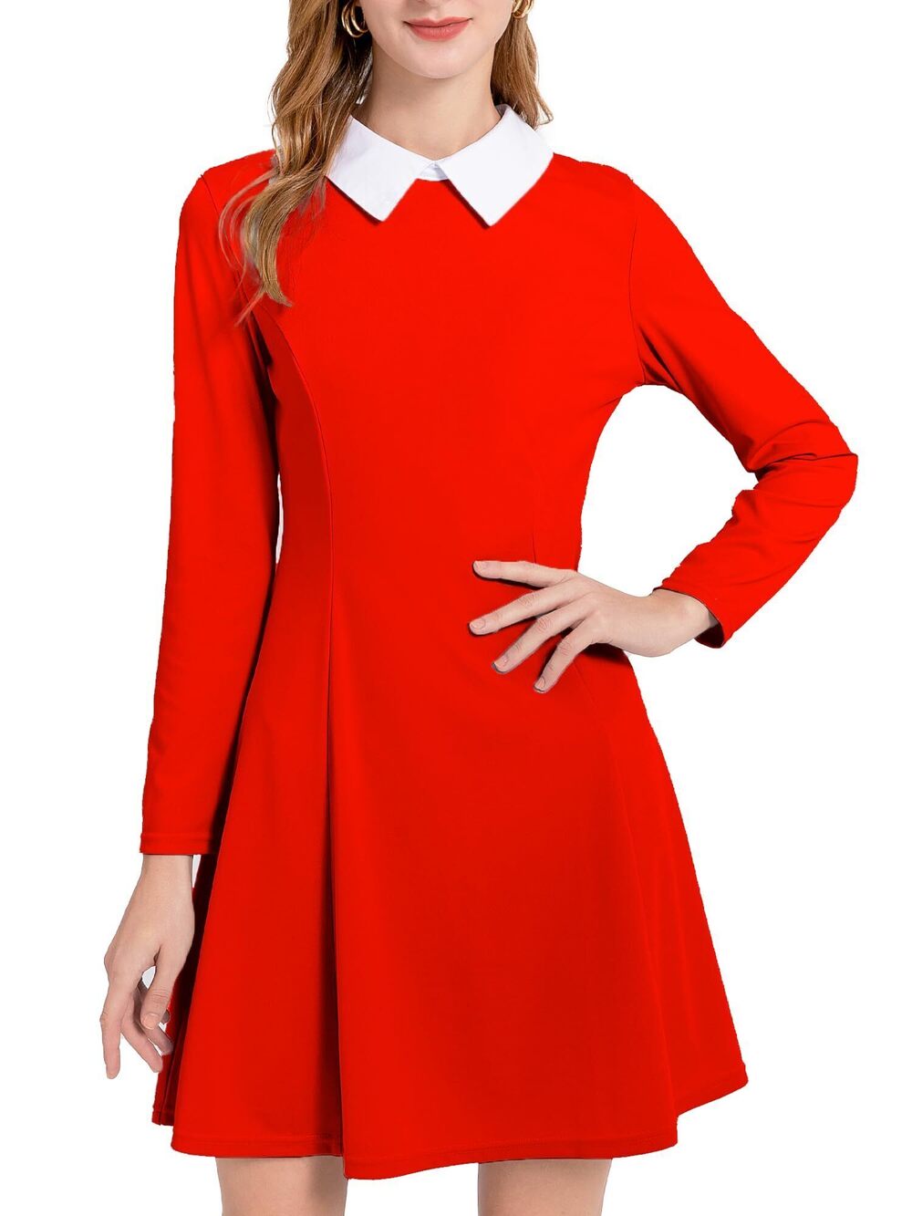 1627 Sabrina Spellman Character Costumes Dress Red Long Sleeve White Collar